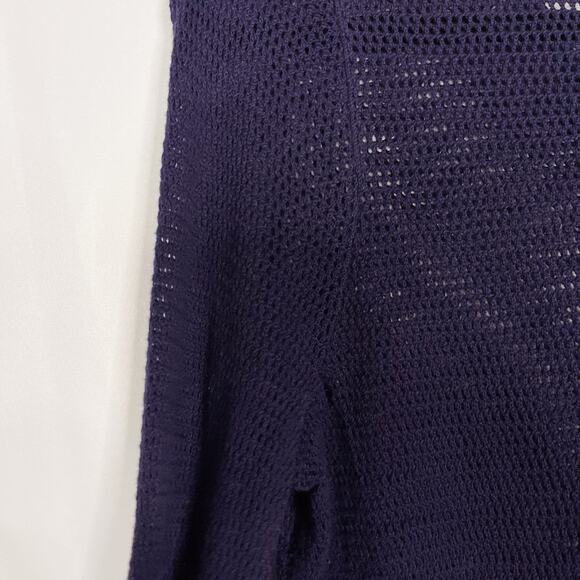 J Mclaughlin Small S Navy Blue Fringe Tassel Open Knit Sweater Long Sleeve VNeck - Picture 5 of 8